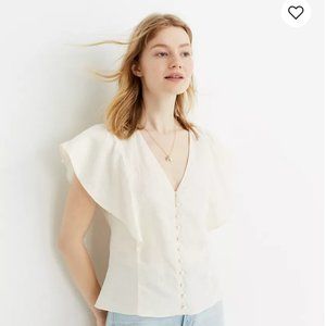 Madewell Linen Carmelina Flutter-Sleeve Top
